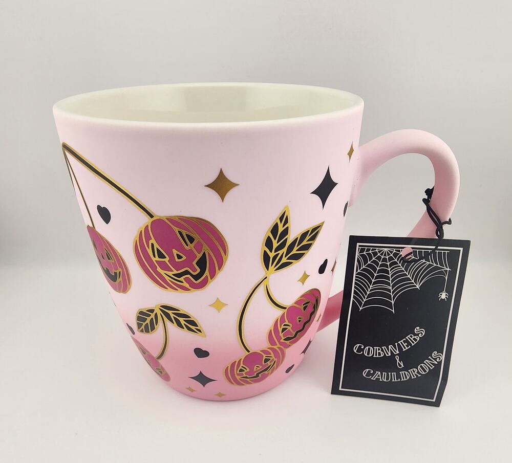 Cobwebs & Cauldrons Halloween Mug Pink Jack O Lantern Spooky Summerween